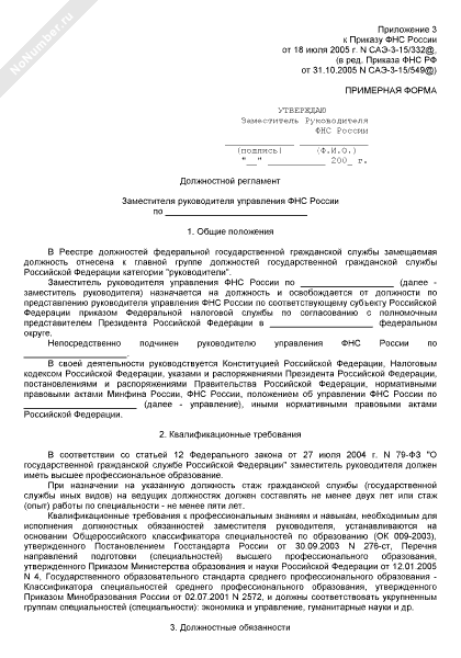 Должностной регламент заместителя руководителя Управления ФНС России
