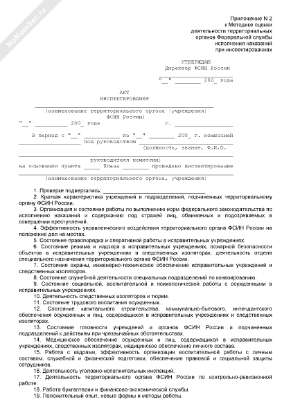 Акт инспектирования территориального органа ФСИН России