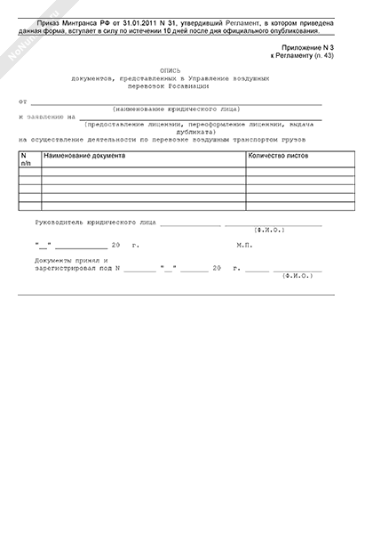 Опись документов к заявлению на предоставление лицензии
