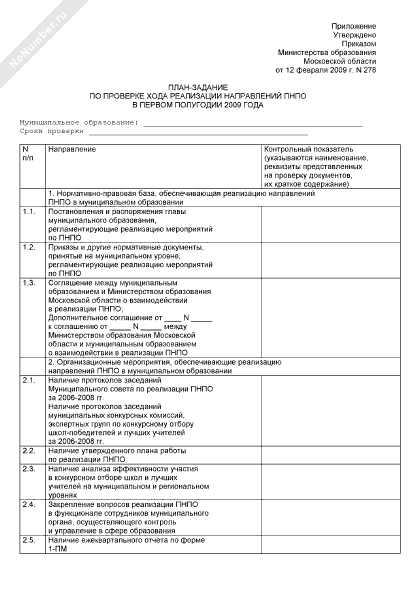 План-задание по проверке хода реализации направлений