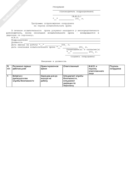 Программа сопровождения сотрудника на период испытательного срока