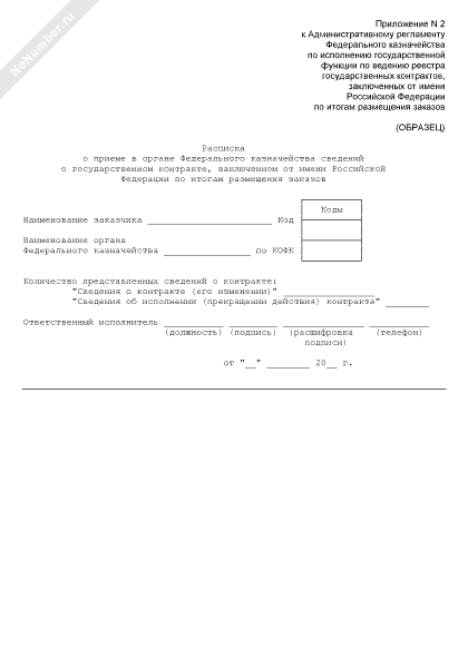 Расписка о приеме в органе Федерального казначейства сведений