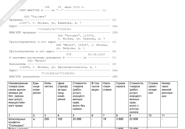 Счет-фактура на отгрузку товара под ранее полученный аванс