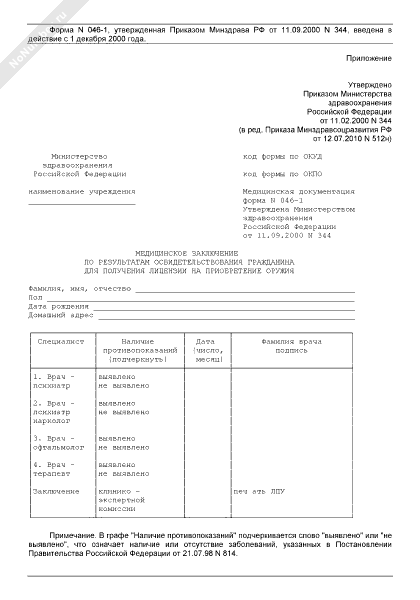 Медицинское заключение по результатам освидетельствования гражданина