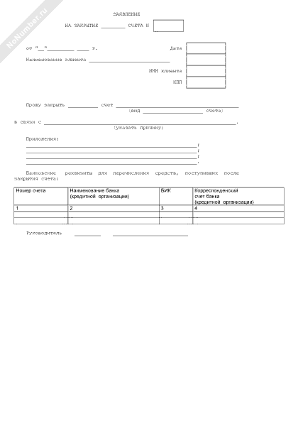 Заявление на закрытие счета в банке в связи с ликвидацией АО