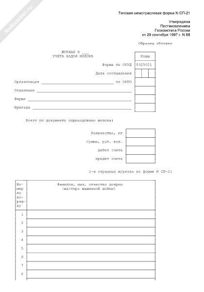 журнал учета надоя молока